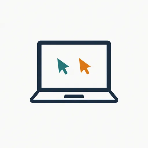 A laptop with two small cursors working side by side.