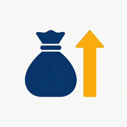 A money bag beside an upward arrow.