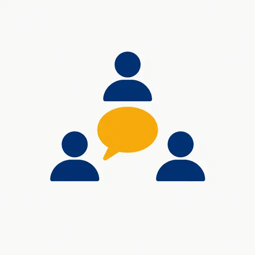 Three people around one speech bubble.