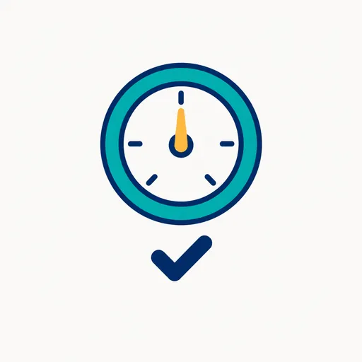 A dial gauge with its needle in the middle and a checkmark.
