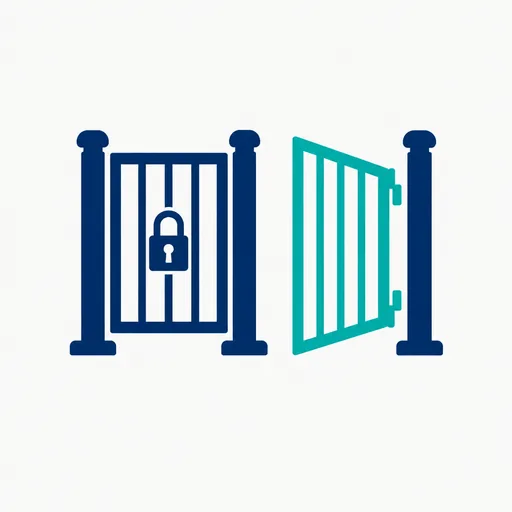 A locked gate beside an open gate.
