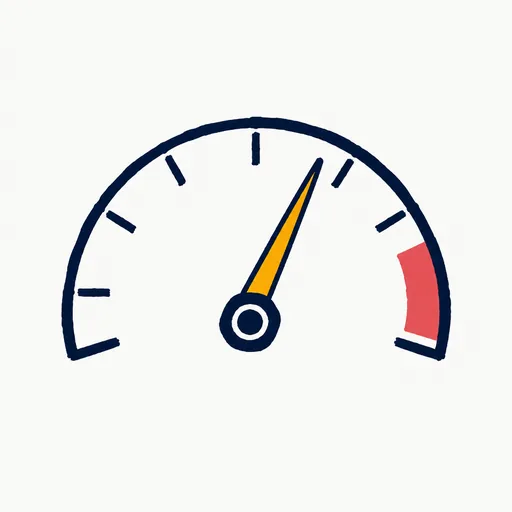 A hand-drawn speedometer with the needle eased back from the red zone toward the middle.