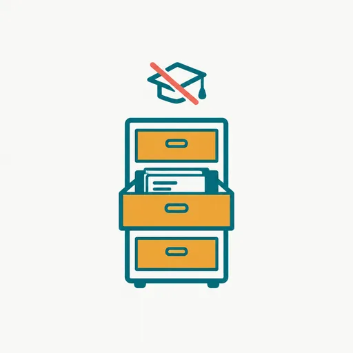 A filing cabinet with one drawer open and a crossed-out graduation cap above it: prompts kept but not used for training.