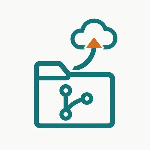 A project folder with a git-branch symbol and an arrow curving up to a cloud: the workspace on its way out.