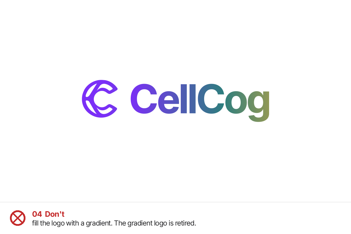 Misuse example 4: Don’t fill it with a gradient. The old gradient logo is retired.