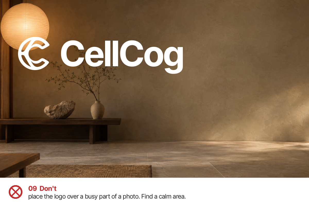 Misuse example 9: Don’t place the logo over a busy part of a photo. Find a calm area.